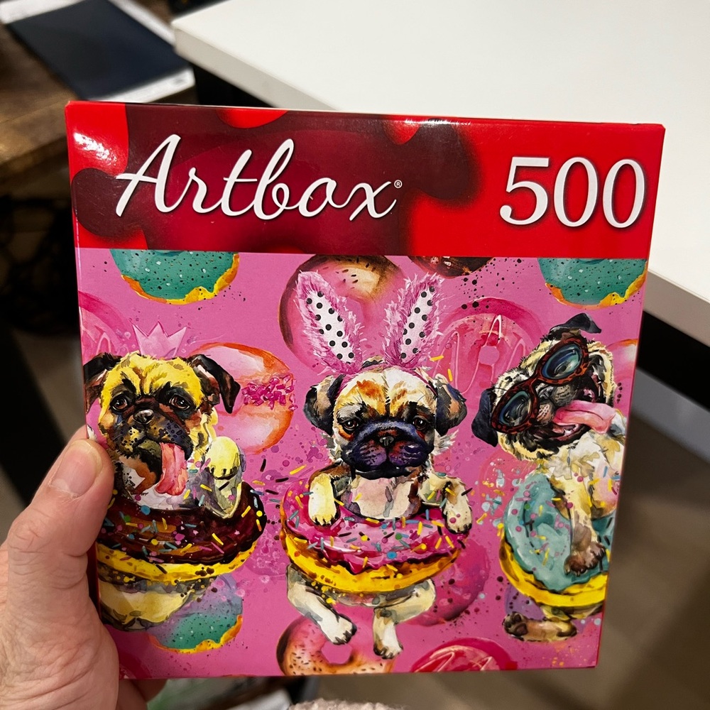 Artbox 500-Piece Puzzle - Pug Donut Party Pink